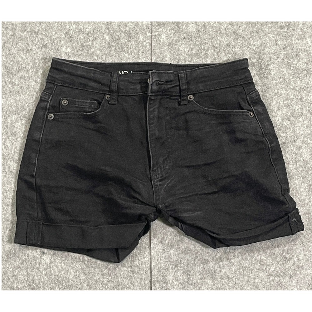 No Boundaries Womens Black Denim Shorts High Rise Cuffed Size 9 Casual Summer
